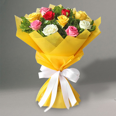 "Chocolate cake - 1kg, 12 Mixed Roses Flower Bunch - Click here to View more details about this Product